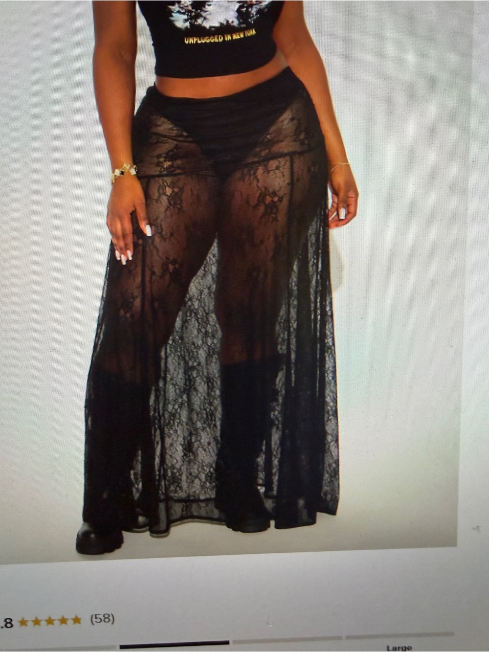 Fashion Nova Black Sheer Lace Maxi Skirt